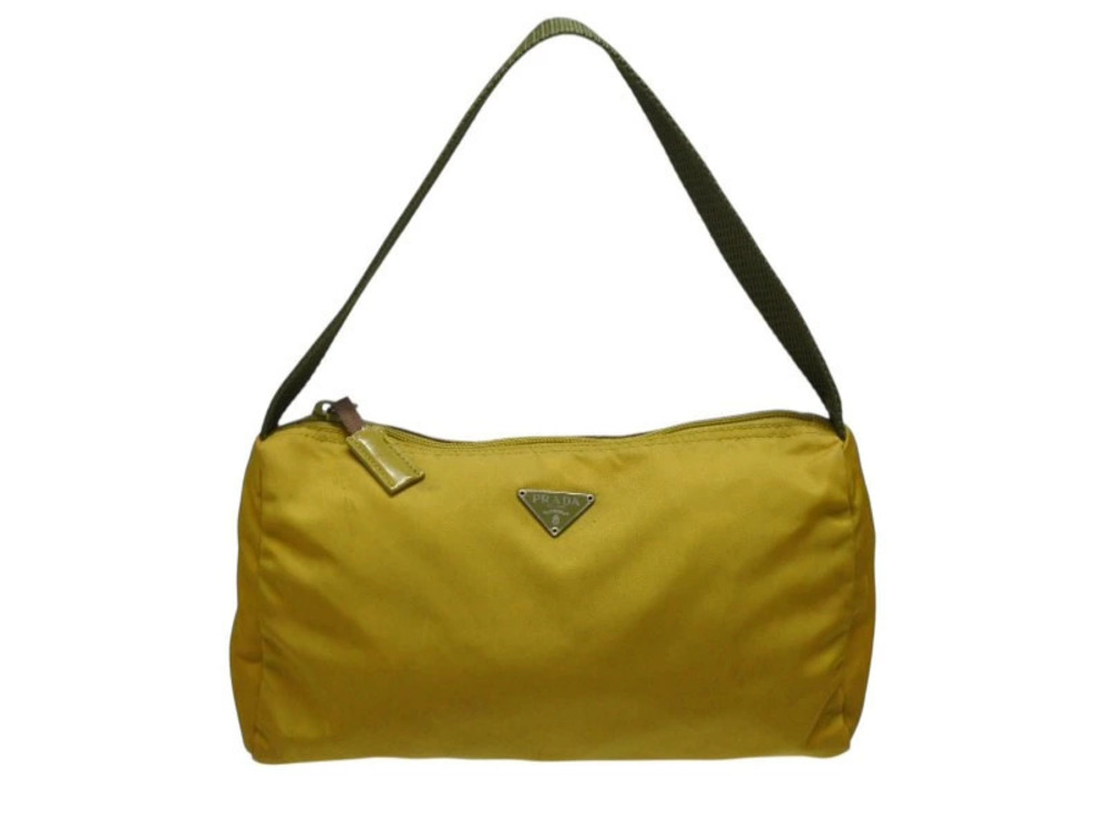 Prada Handbag Hobo bag triangle yellow Khaki Green